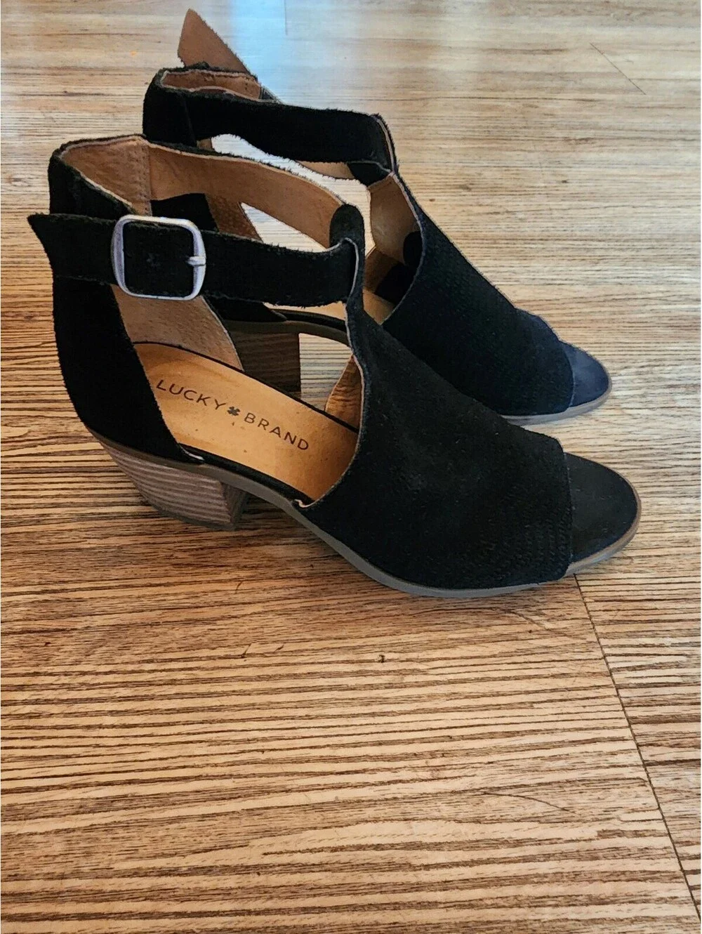 Size 7 - Women's Lucky Brand Baxley Black Suede Leather Sandals